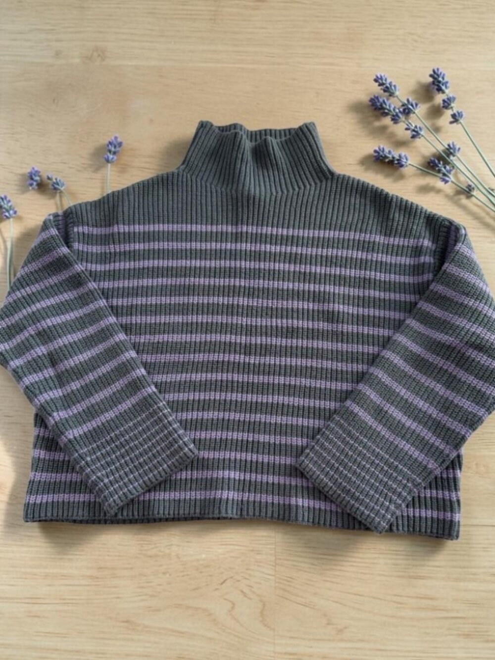 Ann Taylor Womens L Teal Purple‎ Striped Pullover Turtleneck Sweater